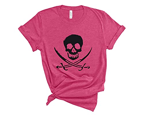 Blue Sand Textiles Piraten-Shirt. Totenkopf-T-Shirt. Weiches und bequemes Unisex-Piraten-T-Shirt. Totenkopf und gekreuzte Knochen., Heather Himbeere, X-Groß von Blue Sand Textiles