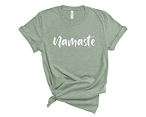 Namaste Shirt Yoga Shirt Unisex T-Shirt Pilates Top Yoga T-Shirt für Damen und Herren, Heidekrau-Salbei, Mittel von Blue Sand Textiles