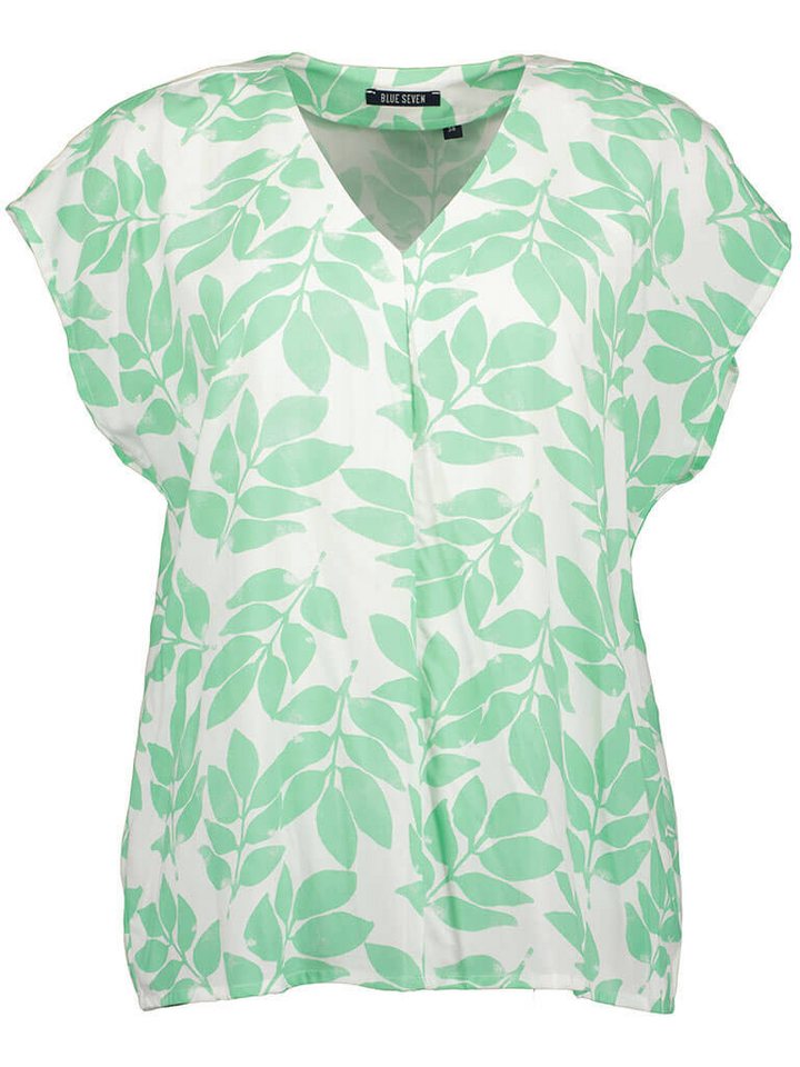 Blue Seven Blusenshirt Damen Bluse Kurzarm V-Ausschnitt mit Allover-Druck Zweig mit Blättern von Blue Seven