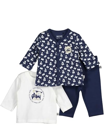 Blue Seven Jungen Baby Outfit Little Train im 3er Set Shorts, DK BLAU AOP Orig, 6-9 Months Pack von Blue Seven