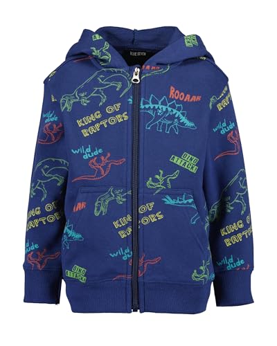 Blue Seven Jungen Sweatjacke mit Kapuze Langarm Kinder Hoodie Kids Boys Basics 570 - DK BLAU Dino 110 von Blue Seven