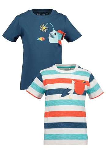 Blue Seven Jungen T-Shirts im Doppelpack mit Rundhalsausschnitt Kurzarm MARKETPLACE + ONLINE M01 - Weiss + Pacific 128 von Blue Seven