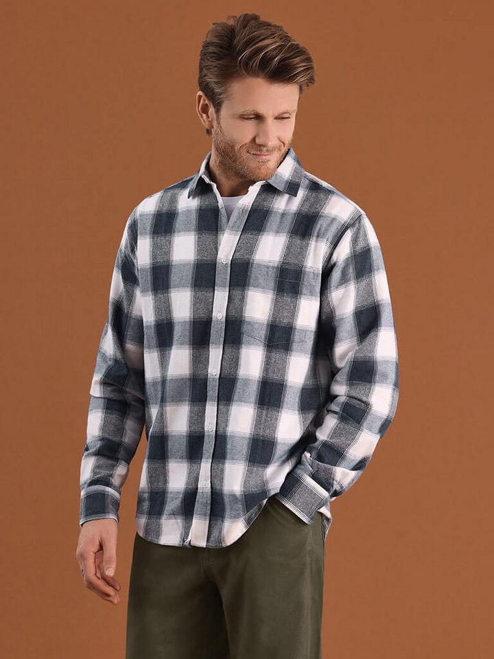 Blue Seven Langarmhemd Herren Flanell-Hemd mit Karo-Muster - Kariertes Hemd mit Brusttasche von Blue Seven