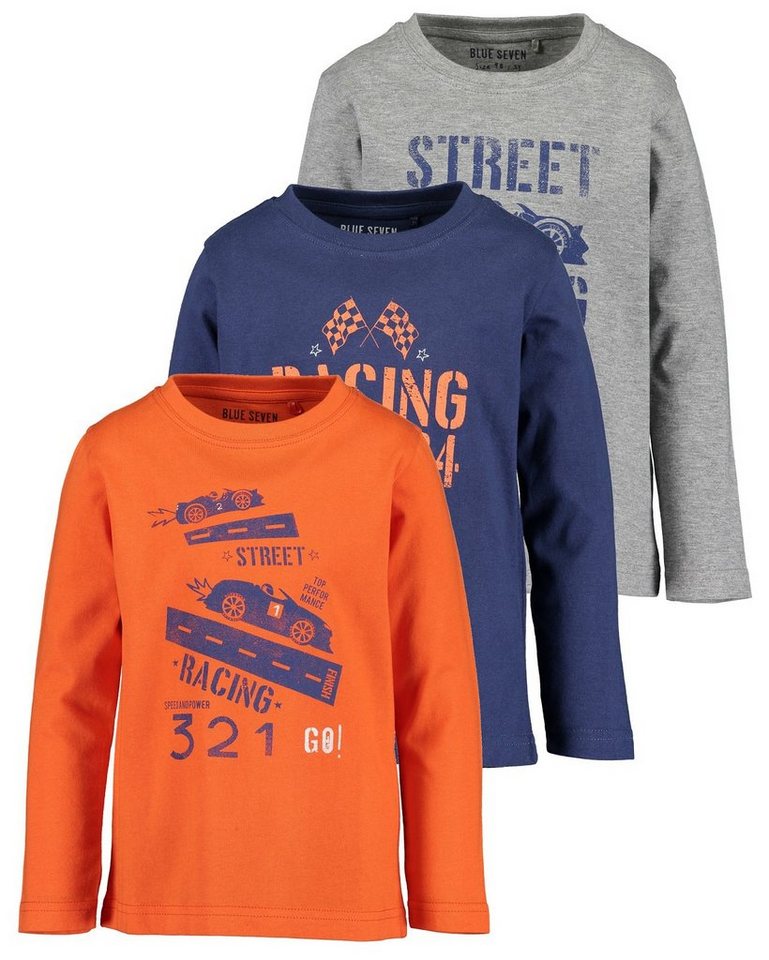 Blue Seven Longsleeve Blue Seven 3er Set Longsleeve mit Print Racing" (3-tlg) aus reiner Baumwolle, mit Frontprint" von Blue Seven