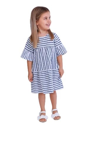 Blue Seven Mädchen Kleid gestreift mit Rundhalsausschnitt Rüschenkleid Kids Girls Dresses 539 - Ocean, 110 von Blue Seven