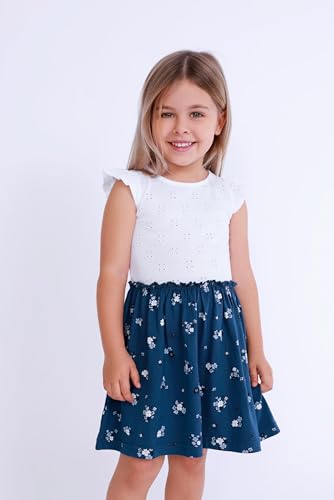 Blue Seven Mädchen Kleid mit Rüschen Rundhalsausschnitt Kurzarm Sommerkleid Flower 001 - Weiss 128 von Blue Seven