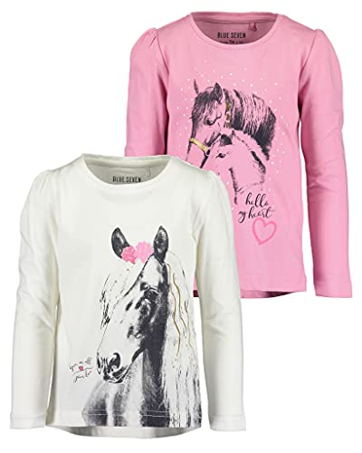 Blue Seven Mädchen Langarmshirts Horses - 2er Pack M02 - Offwhite + Azalee 98 von Blue Seven