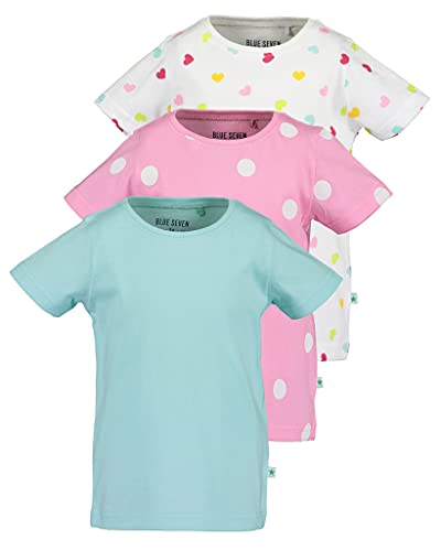 Blue Seven Mädchen T-Shirts Kids Girls Basics - 3er Pack M01 - Weiss + Azalee + See 110 von Blue Seven