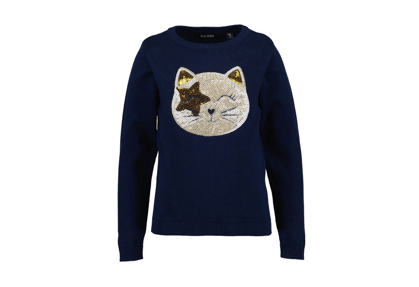 Blue Seven Rundhalspullover Mädchen Pullover Katze mit Pailletten-Stickerei & Rundhalsausschnitt von Blue Seven