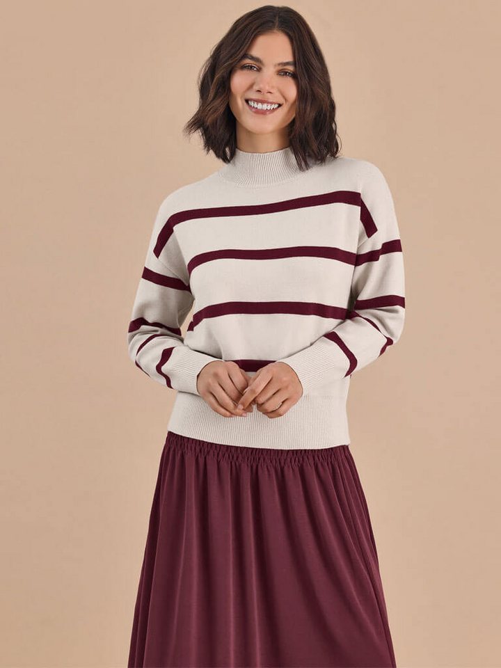 Blue Seven Stehkragenpullover Damen Pullover gestreift mit Stehkragen und überschnittenen Schultern von Blue Seven