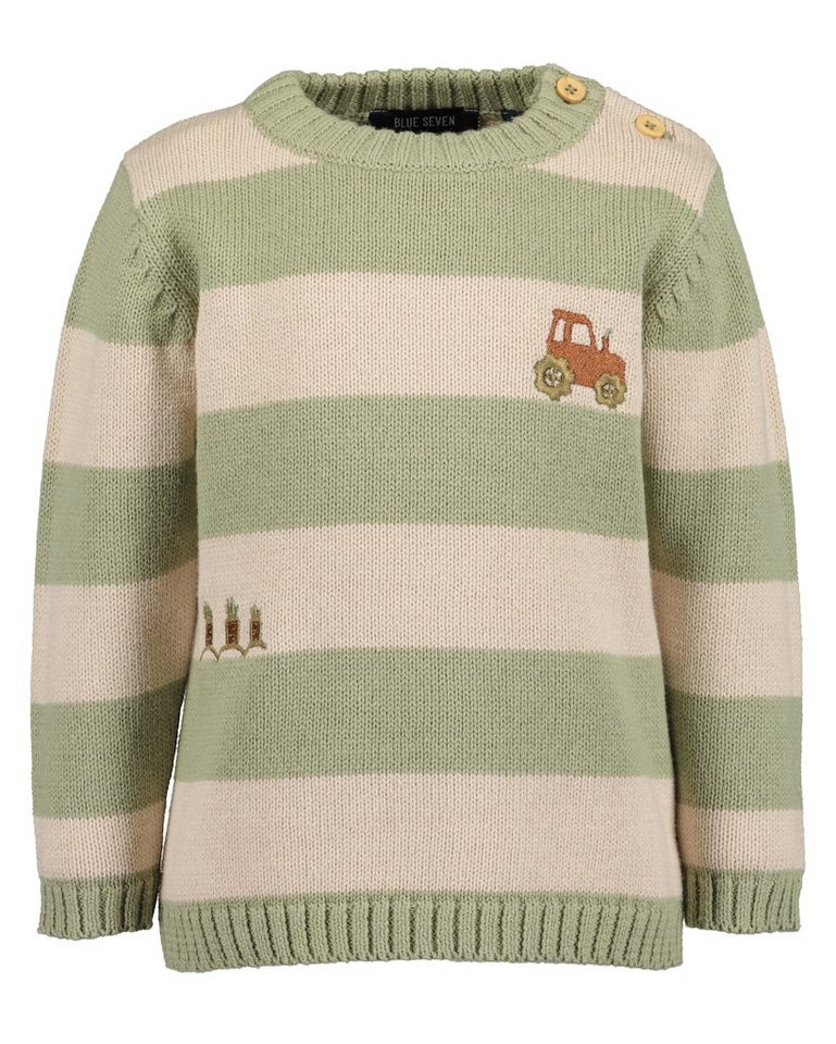 Blue Seven Strickpullover Blue Seven Baby Jungen Strickpullover Traktor teegrün gestreift (1-tlg) von Blue Seven
