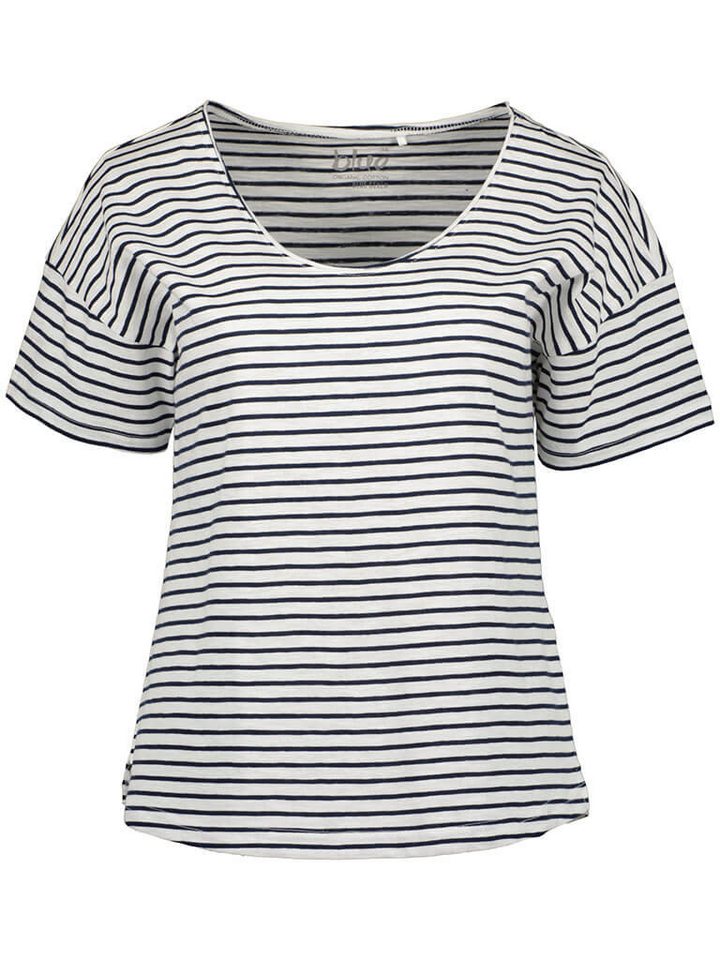 Blue Seven T-Shirt Damen Kurzarm-Shirt Streifen V-Ausschnitt Überschnittene Schultern von Blue Seven