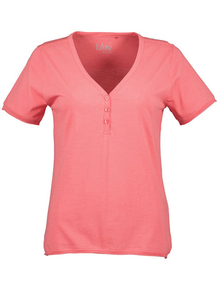Blue Seven T-Shirt Damen Kurzarm-Shirt Unifarben mit V-Ausschnitt und Knopfleiste von Blue Seven