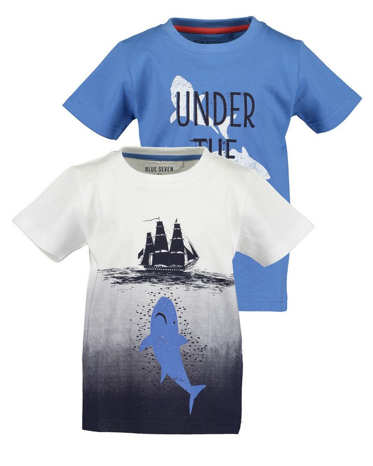 Blue Seven T-Shirt Blue Seven Jungen Shirts mit Hai-Print im 2er-Pack White & Blue 98 von Blue Seven