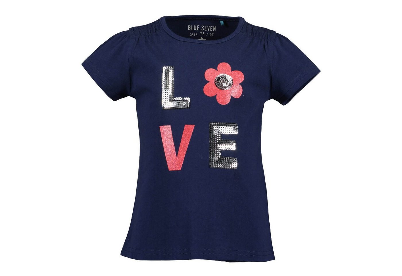 Blue Seven T-Shirt Kinder Mädchen Kurzarm-Shirt Love mit Glitzerdruck und Rundhals von Blue Seven