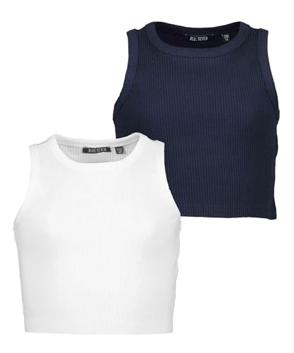 Blue Seven Teenager Mädchen Crop Tops Repeat MARKETPLACE - 2er Pack M01 - Weiss+DK BLAU 176 von Blue Seven