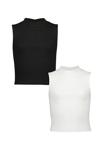 Blue Seven Teenager Mädchen Rippen-Tops 2er Pack Stehkragen MARKETPLACE + ONLINE - 2er Pack M01 - Weiss+SCHWARZ 140 von Blue Seven