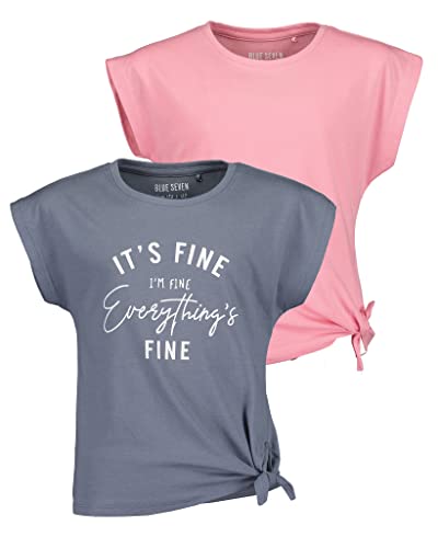 Blue Seven Teenager Mädchen T-Shirts mit Knoten Repeat MARKETPLACE - 2er Pack M01 - Jeansblau + Azalea Uni 176 von Blue Seven