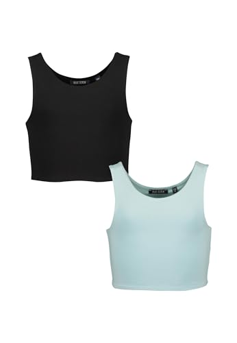 Blue Seven Teenager Mädchen Tops 2er Pack Rundhalsausschnitt MARKETPLACE + ONLINE - 2er Pack M01 - Gletscher+SCHWARZ 152 von Blue Seven