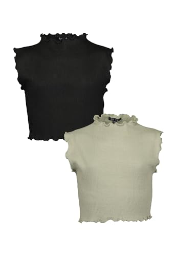 Blue Seven Teenager Mädchen Tops 2er Pack Stehkragen MARKETPLACE + ONLINE - 2er Pack M01 - Khaki+SCHWARZ 164 von Blue Seven