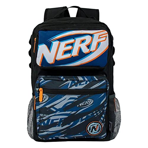 Nerf Tech Camo Premium-Rucksack für Kinder, Schwarz, Blau, Orange, Weiß, 26 cm x 41 cm x 12 cm, 100 % Polyester, offizielles Lizenzprodukt von Nerf, Schwarz/Grau/Orange von Blue Sky