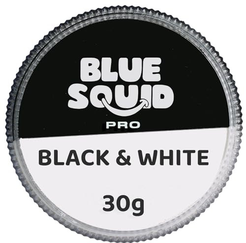 Blue Squid PRO Schminke Face Paint und Bodypaint - Schwarz-weißer Split (30g), Face und Bodypaint Farbe für Erwachsene, Kinder, Fasching und SFX von Blue Squid