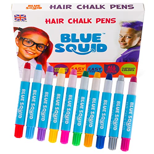 Haarkreide für Kinder Haarfarbe- 10 Haarkreide-Set - Auswaschbare Temporäre Haarfarbe - Geschenke für Mädchen & Jungen - Für Dunkle oder Blonde Haare – Auswaschbare temporäre Haarfarben von Blue Squid