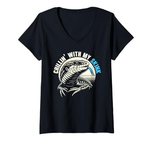Damen Blaue Zunge Skink Eidechsenliebhaber Reptilien Herpetologie T-Shirt mit V-Ausschnitt von Blue Tongue Skink Lizard Lover Reptile
