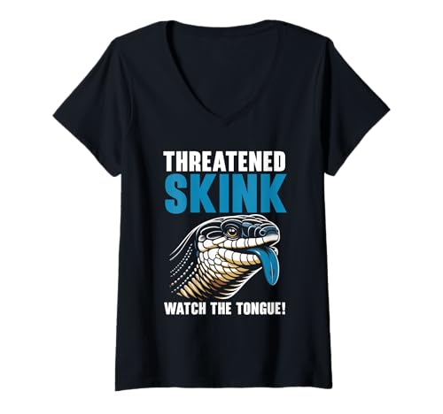 Damen Blaue Zunge Skink Eidechsenliebhaber Reptilien Herpetologie T-Shirt mit V-Ausschnitt von Blue Tongue Skink Lizard Lover Reptile