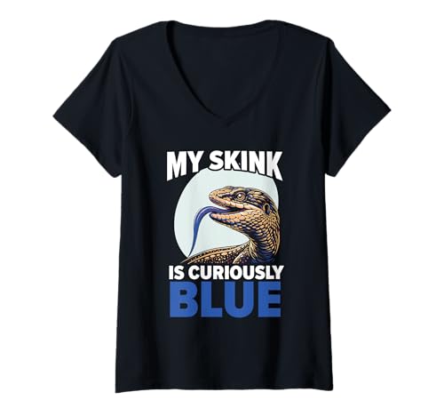 Damen Blaue Zunge Skink Eidechsenliebhaber Reptilien Herpetologie T-Shirt mit V-Ausschnitt von Blue Tongue Skink Lizard Lover Reptile