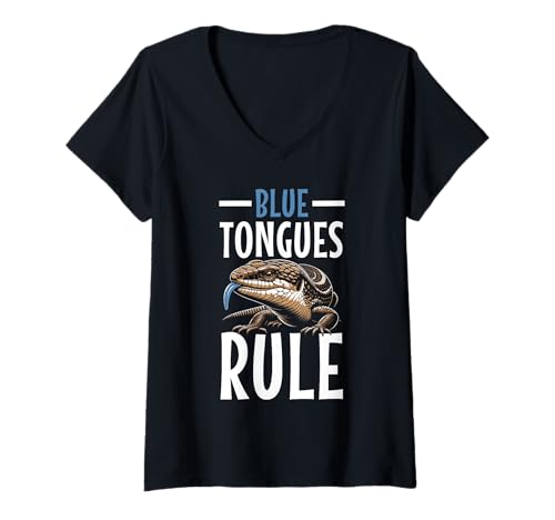 Damen Blaue Zunge Skink Eidechsenliebhaber Reptilien Herpetologie T-Shirt mit V-Ausschnitt von Blue Tongue Skink Lizard Lover Reptile