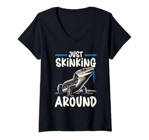 Damen Blaue Zunge Skink Eidechsenliebhaber Reptilien Herpetologie T-Shirt mit V-Ausschnitt von Blue Tongue Skink Lizard Lover Reptile