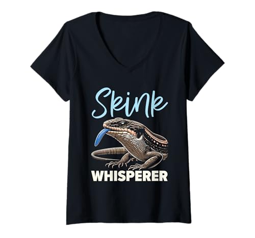 Damen Blaue Zunge Skink Eidechsenliebhaber Reptilien Herpetologie T-Shirt mit V-Ausschnitt von Blue Tongue Skink Lizard Lover Reptile