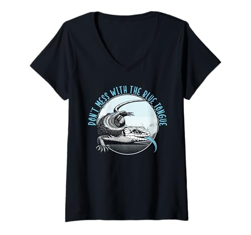 Damen Blaue Zunge Skink Eidechsenliebhaber Reptilien Herpetologie T-Shirt mit V-Ausschnitt von Blue Tongue Skink Lizard Lover Reptile