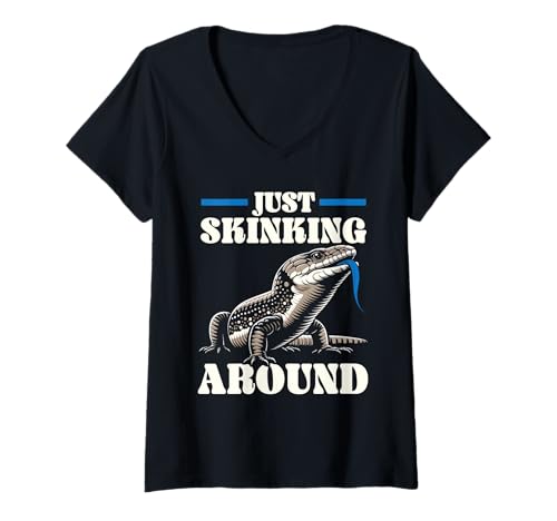 Damen Blaue Zunge Skink Eidechsenliebhaber Reptilien Herpetologie T-Shirt mit V-Ausschnitt von Blue Tongue Skink Lizard Lover Reptile
