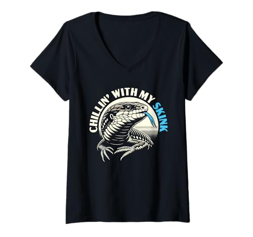 Damen Blaue Zunge Skink Eidechsenliebhaber Reptilien Herpetologie T-Shirt mit V-Ausschnitt von Blue Tongue Skink Lizard Lover Reptile