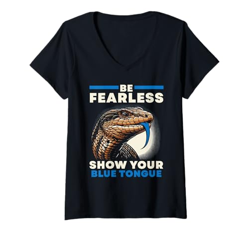 Damen Blaue Zunge Skink Eidechsenliebhaber Reptilien Herpetologie T-Shirt mit V-Ausschnitt von Blue Tongue Skink Lizard Lover Reptile