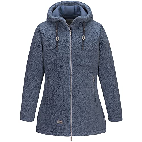 Blue Wave Damen Fleecejacke Sherpa-Jacke Jara - Fleecemantel mit verstellbarer Kapuze in Steel Blue Größe 40 von Blue Wave