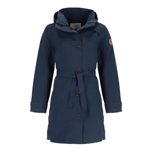 Blue Wave Damen Funktionsmantel Funktions-Trenchcoat Jennifer - Unifarbene Regenjacke mit Dekorknöpfen in Blau Größe 50 von Blue Wave