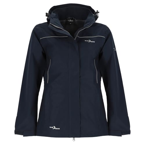 Blue Wave Damen Regenjacke Klea Verstaubar - Wasserdichte Outdoor-Jacke mit abnehmbarer Kapuze in Marine Größe 50 von Blue Wave