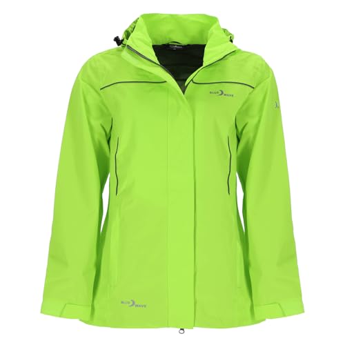 Blue Wave Damen Regenjacke Klea Verstaubar - Wasserdichte Outdoor-Jacke mit abnehmbarer Kapuze in Neongelb Größe 56 von Blue Wave