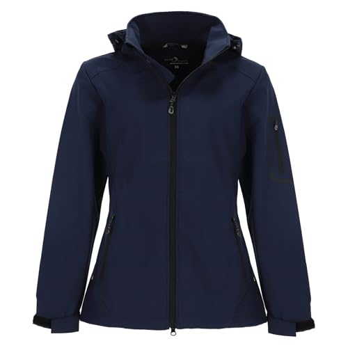 Blue Wave Damen Softshelljacke Louisa mit verstellbarer Kapuze - Outdoor-Jacke winddicht und atmungsaktiv in Marine Größe 52 von Blue Wave