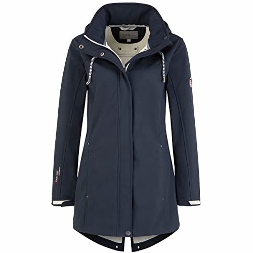 Blue Wave Damen Softshellmantel Birgit - Softshelljacke Outdoor-Jacke mit abnehmbarer Kapuze in Marine Größe 36 von Blue Wave