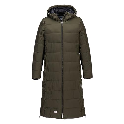 Blue Wave Damen Steppmantel Kaike mit verstellbarer Kapuze - Lange Steppjacke mit Innenfutter in Oliv Größe 36 von Blue Wave