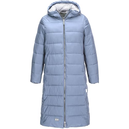Blue Wave Damen Steppmantel Kaike mit verstellbarer Kapuze - Lange Steppjacke mit Innenfutter in Steel Blue Größe 36 von Blue Wave