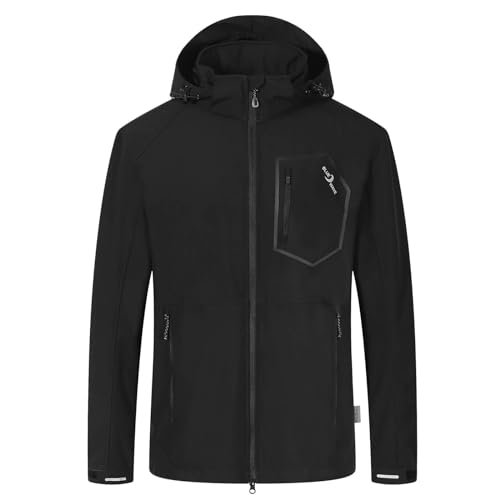 Blue Wave Herren Softshelljacke Louis mit verstellbarer Kapuze - Unifarbene Jacke winddicht und atmungsaktiv in Schwarz Größe 7XL von Blue Wave
