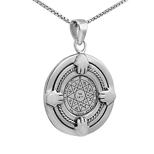 Guarding and Protection Seal Amulett König Salomon Anhänger Silber 925 Talisman mit Hamsa, Metall, NA von Blue White Shop