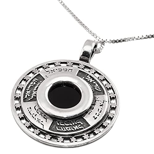 Kabbalah Anhänger mit Engelnamen Silber 925 und schwarzem Onyx jüdischer Schmuck Talisman Amulett Kabbalah Anhänger mit Engelnamen Silber 925 und schwarzem Onyx jüdischer Schmuck Talisman Amulett von Blue White Shop