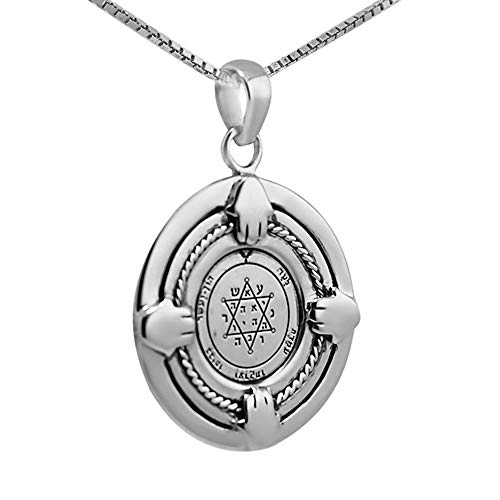 Ruhe und Gleichgewicht Siegel Pentagramm König Salomon Anhänger Silber 925 Talisman mit Hamsa Händen, Metall, NA von Blue White Shop