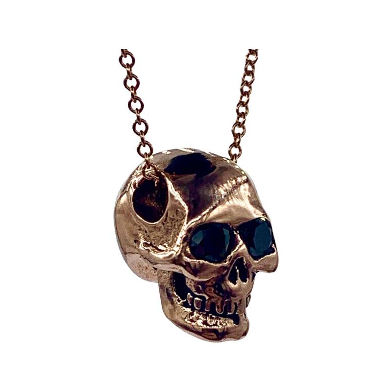 14K Rose Gold Totenkopf Halskette Mit Schwarzen Diamanten, Made in Nyc von BlueBayerDesignNYC